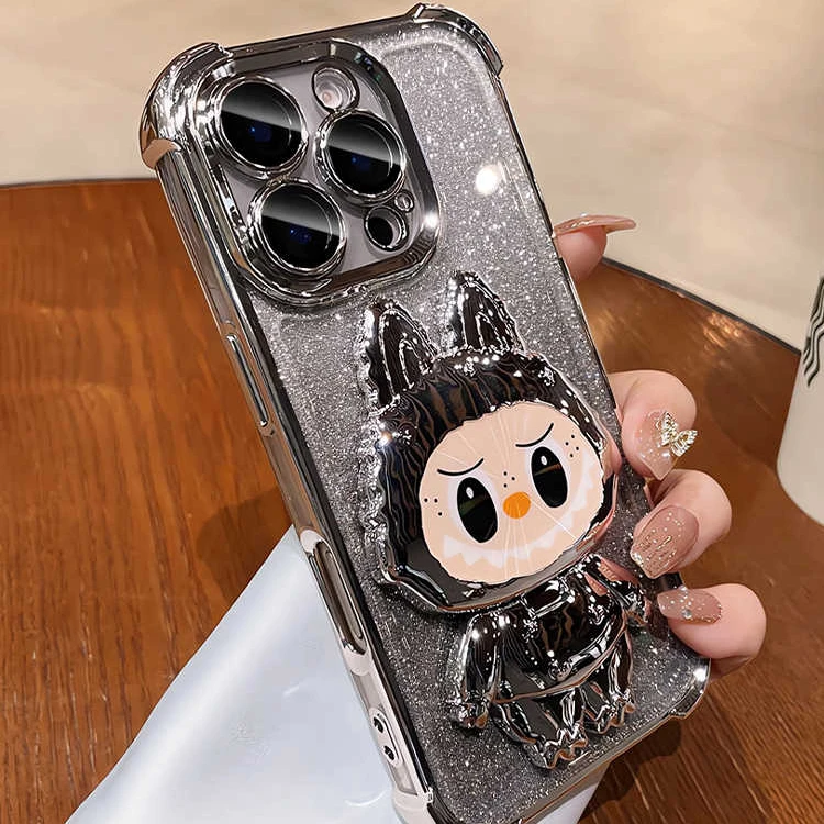 镜子支架适用苹果16promax手机壳15pro气囊14防摔13闪粉12/11女款