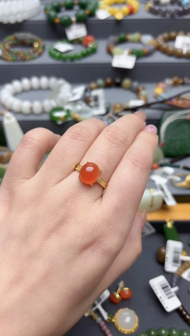 银S925镶嵌南红玛瑙戒指S925银南红戒指