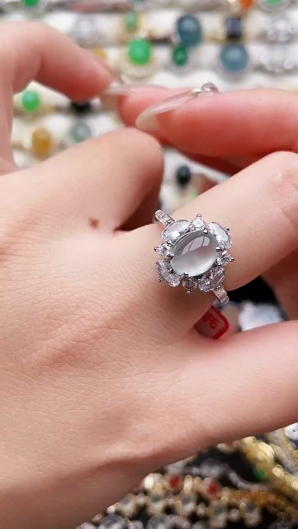 银S925镶嵌戒指翡翠5