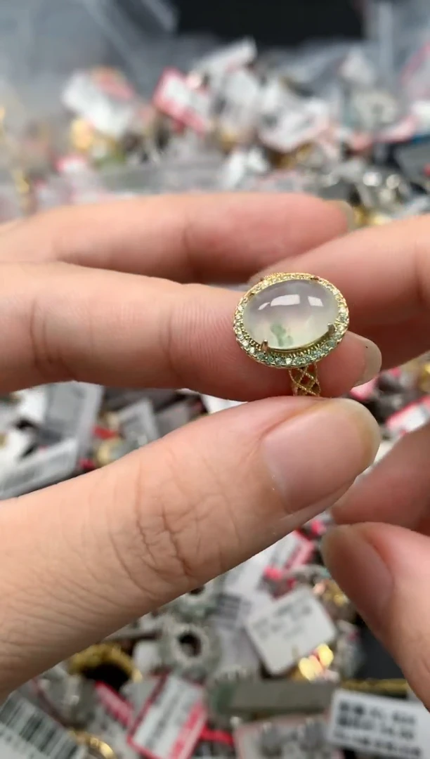 翡翠戒指银S925镶嵌天然A货缅甸翡翠