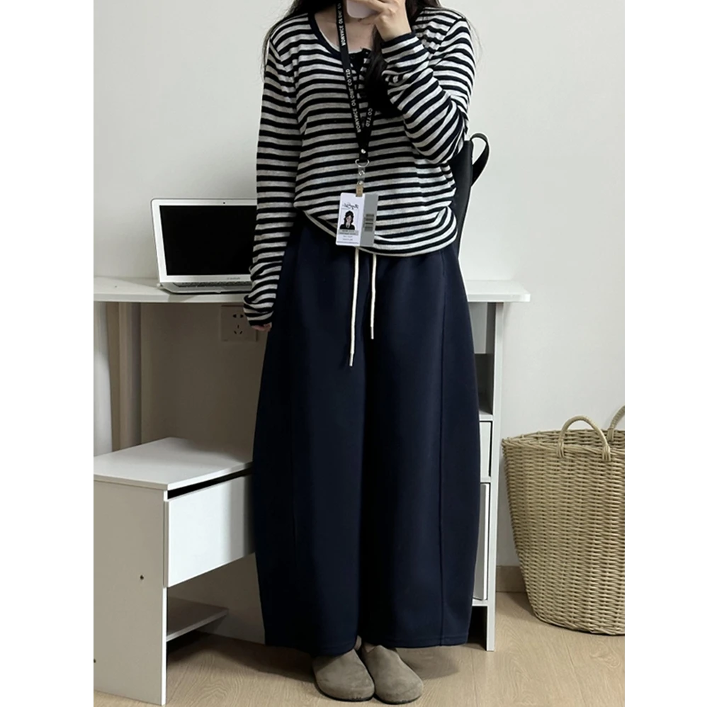 大码女装肥妹妹mm慵懒加绒阔腿秋冬高腰宽松显瘦休闲弯刀裤200斤