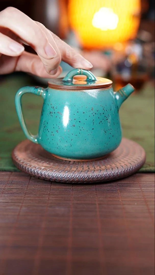 节节高升竹节茶壶 松石绿 大贤窑（送杯子）
