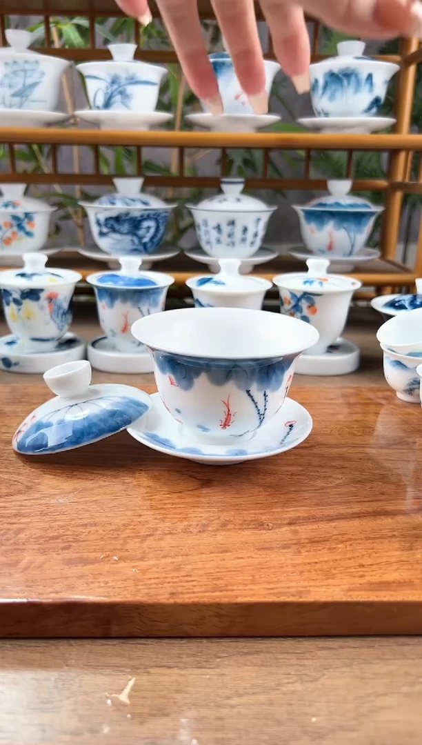 【闪购商品】微瑕线条莲150ml三才盖碗