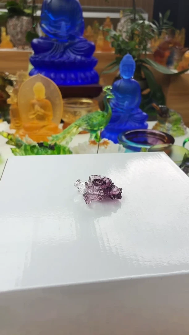 手工艺品琉璃紫色牡丹花小茶宠摆件4公分