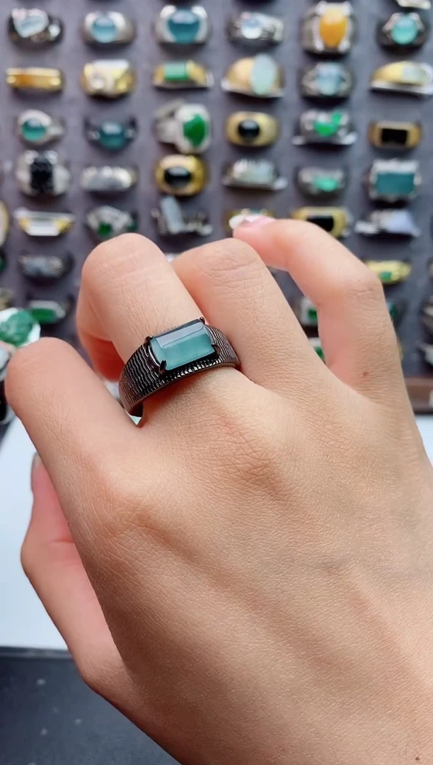 未镶嵌戒指翡翠@**b天然翡翠男戒