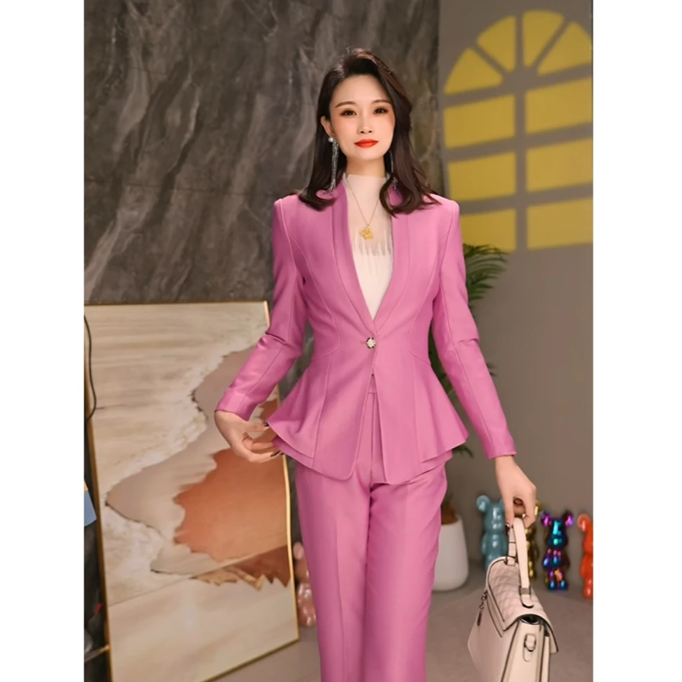 SY8901时尚套装女装职业装白领高级感进口珠光麻修身显瘦西装女