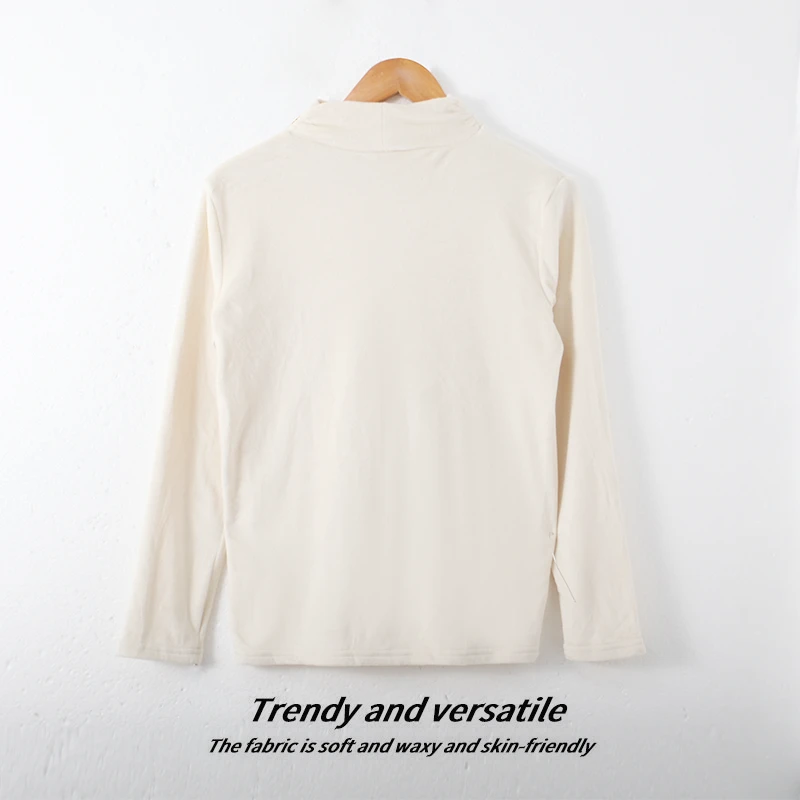 春季新款女士绒面长袖立领T恤保暖舒适打底衫00808休闲柔软透气