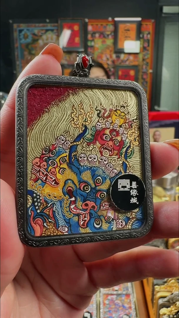 吊坠 壹善缘城手绘唐卡大威德面