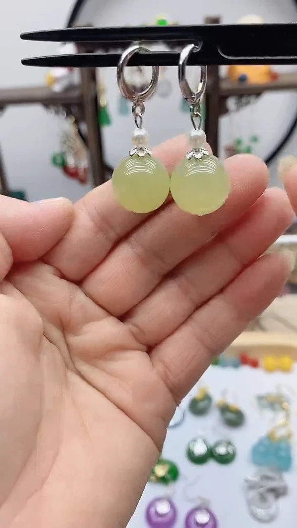 银S925镶嵌和田玉耳饰134