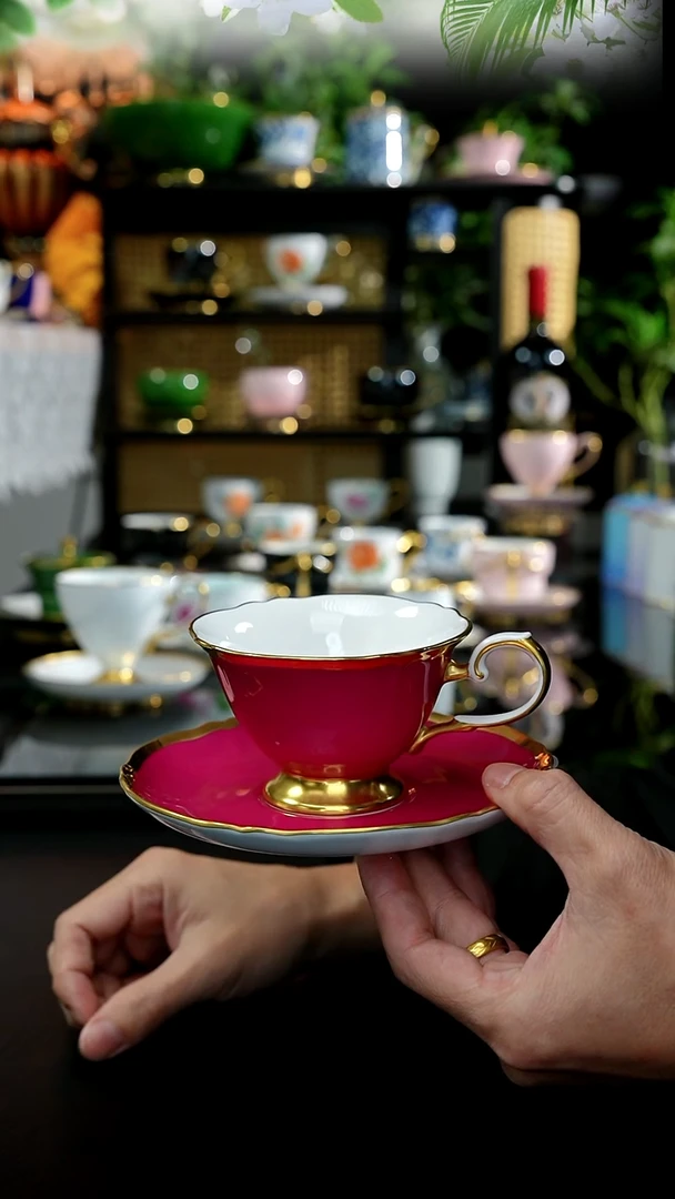 一等品高骨瓷玫红-------咖啡杯
