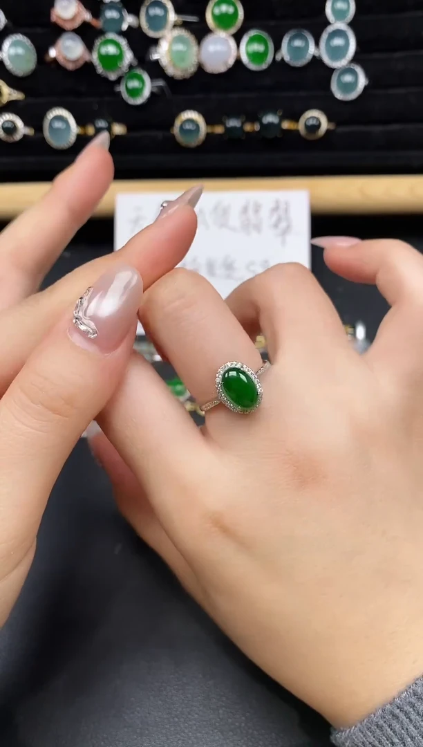 银S925镶嵌戒指翡翠58385