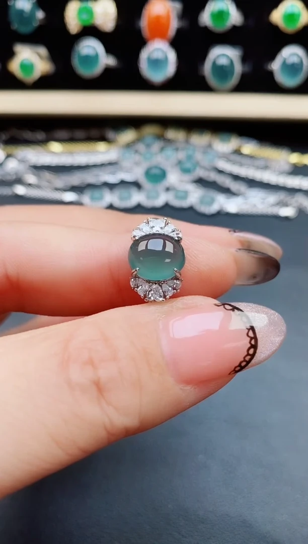 翡翠戒指银S925镶嵌508750