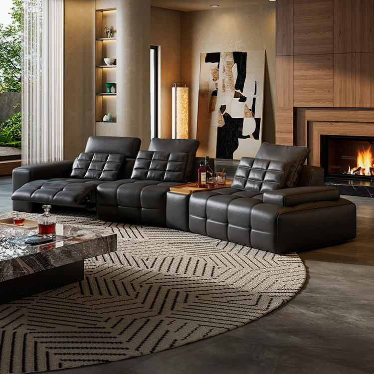 广巢家具劳伦斯功能沙发智能系列意式真皮电动头层牛皮客厅弧形