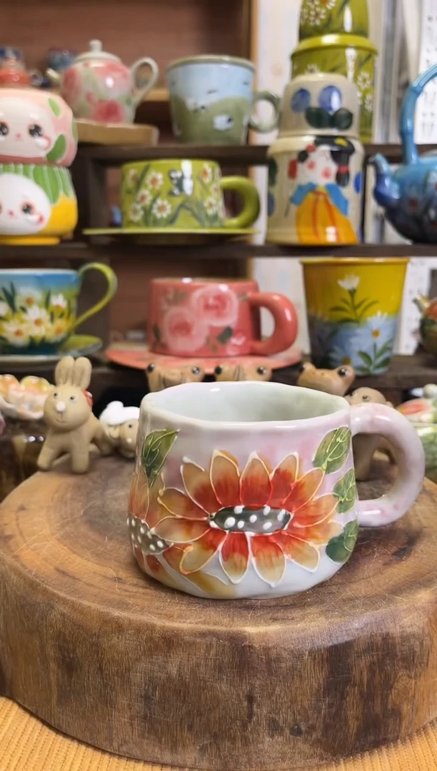 杯子手绘高温釉下陶瓷