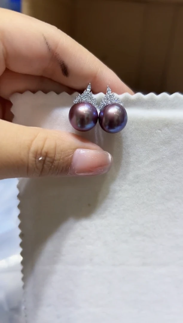 银S925镶嵌淡水珍珠耳钉19