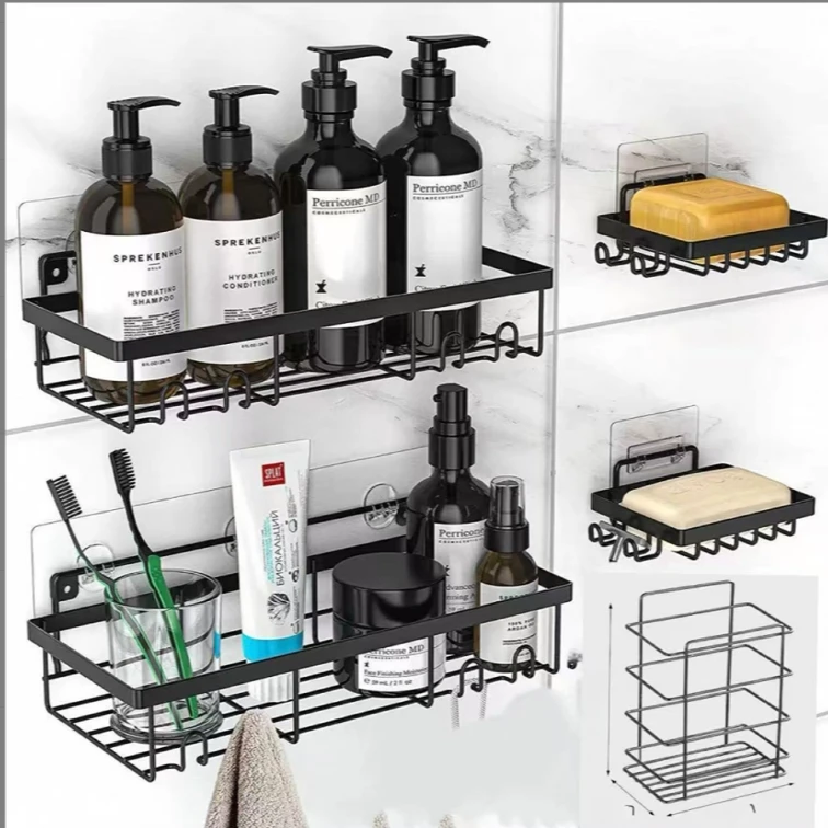 调味架冰箱贴肥皂盒免钉置物架黑色收纳