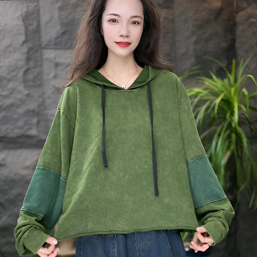 JJ厚款连帽做旧薄款中长款套头卫衣女装宽松珠片日奢风长袖百搭