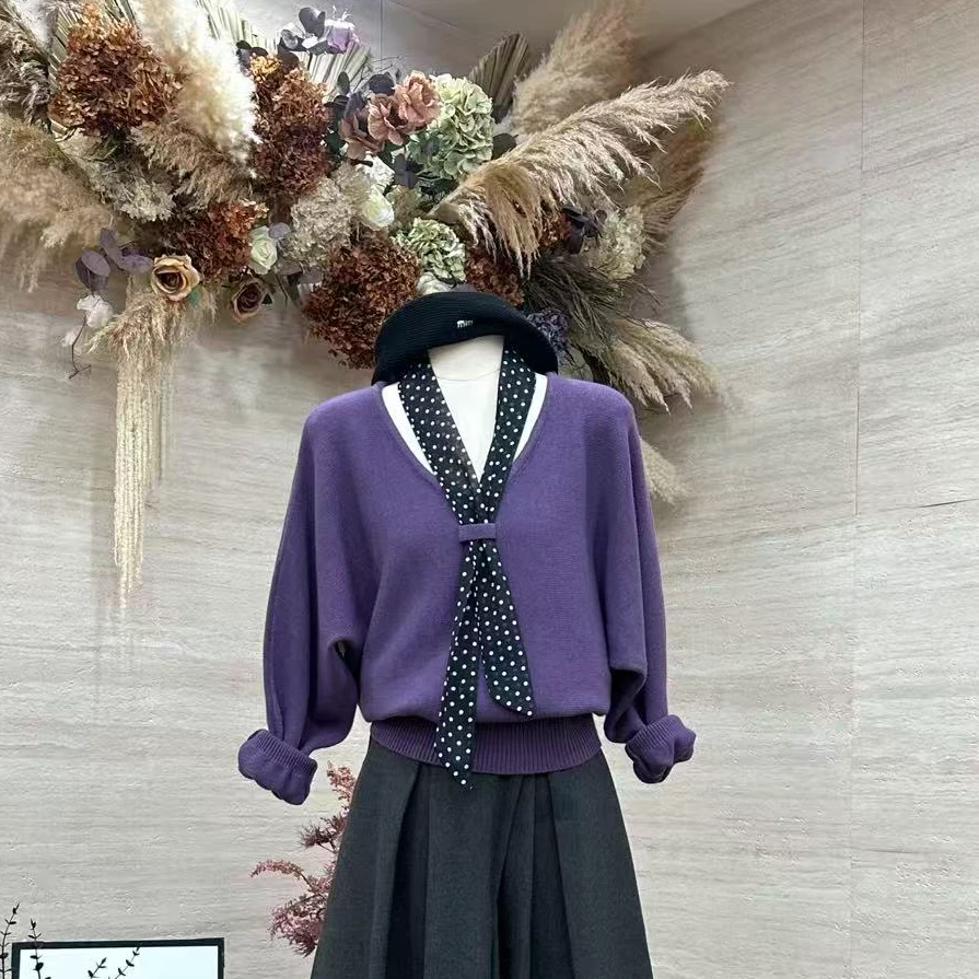 【波点丝巾】法式慵懒风显瘦毛衣-95132