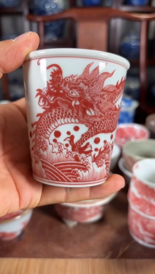 柴窑釉里红龙行天下杯杯