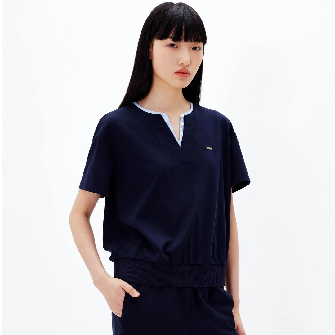 十二篮休闲运动简约透气宽松圆领时尚舒适上衣7C65270410