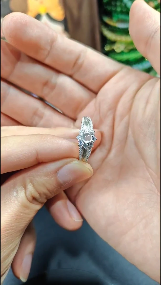 银S925镶嵌戒指翡翠翡翠戒指S925银镶嵌