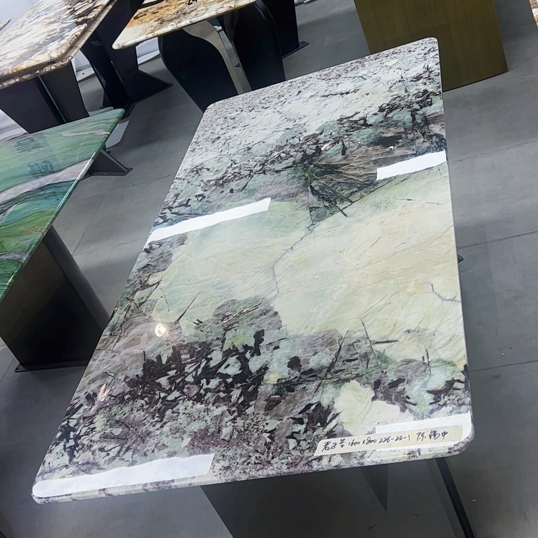 （百川奢石）翡翠蓝奢石餐桌轻奢极简后现代别墅家用饭桌餐厅简约