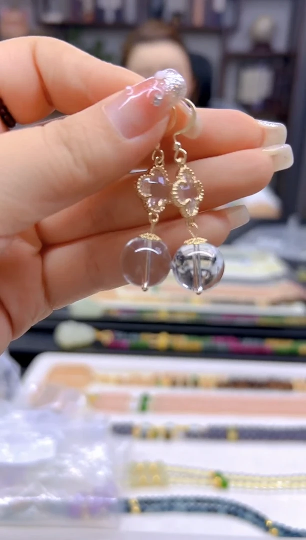 水晶耳饰14K金镶嵌DIY款E819