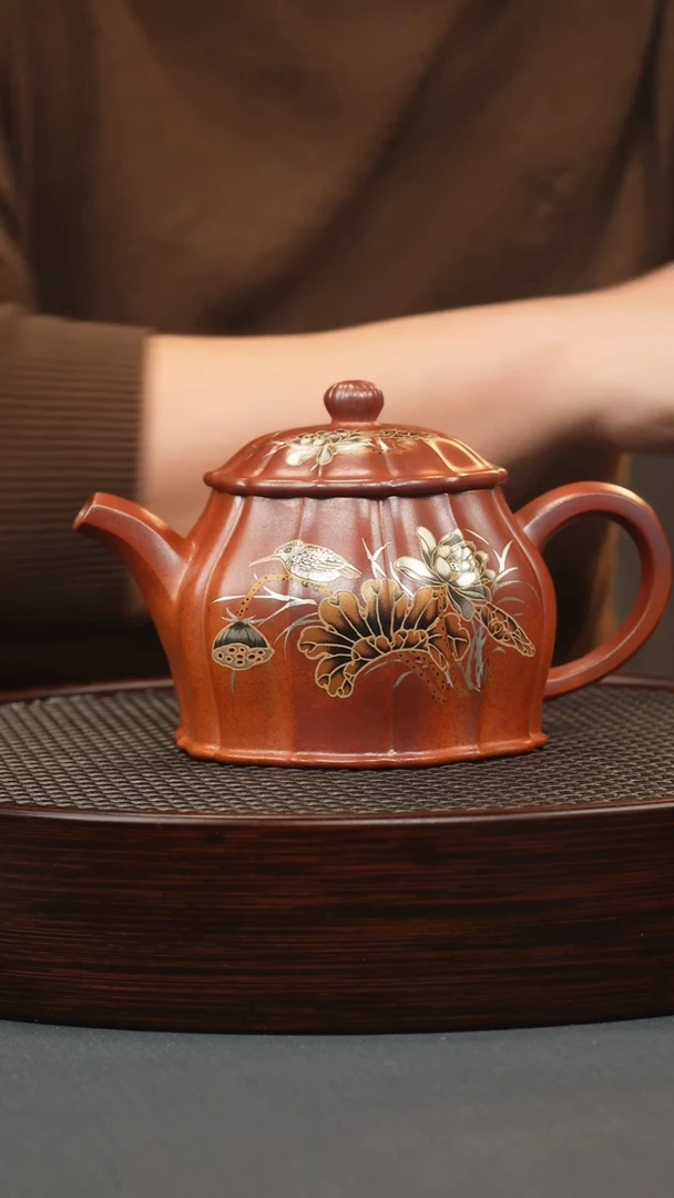 【闪购商品】紫砂茶壶火云烧 筋纹宫灯 花鸟金银错