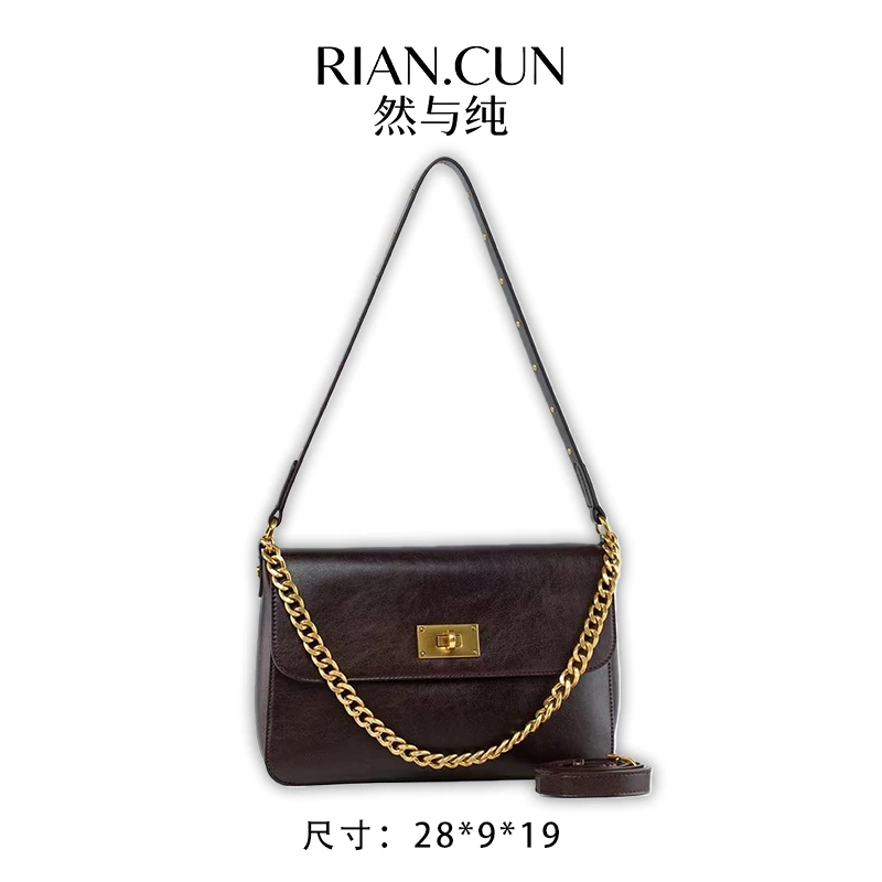 RAIN.CUN冬季2025新款轻奢设计单肩斜挎女包 QYX-98178-巧克力