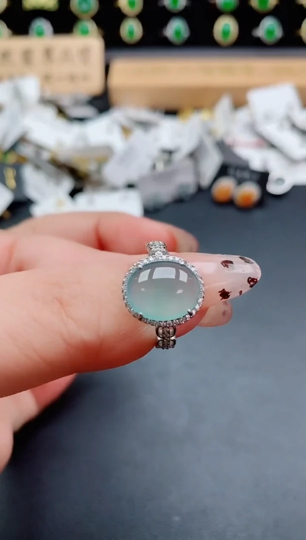 银S925镶嵌戒指翡翠1