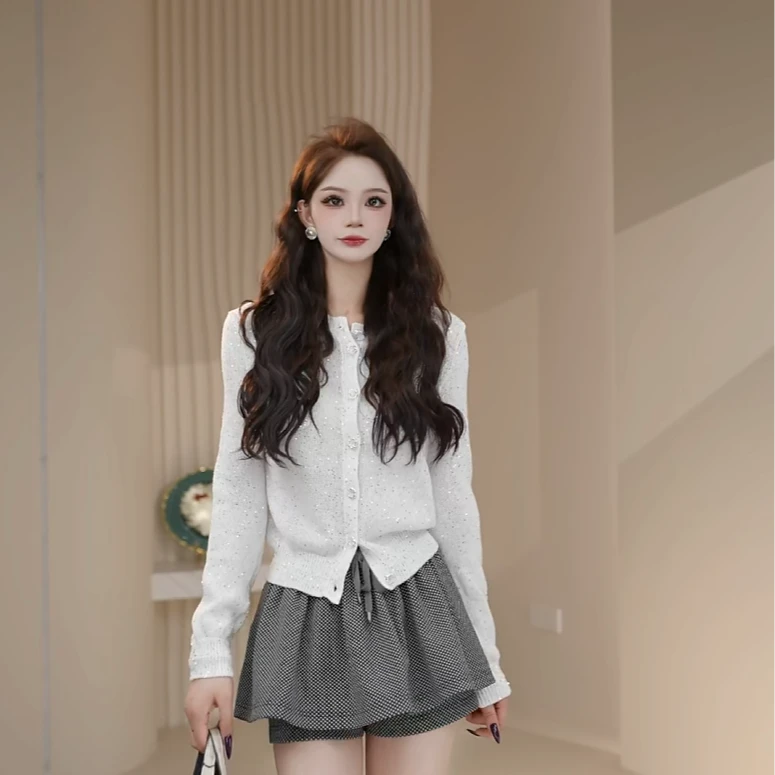 AMASS/阿玛施早春新款时尚亮片针织开衫长袖百搭显瘦548015