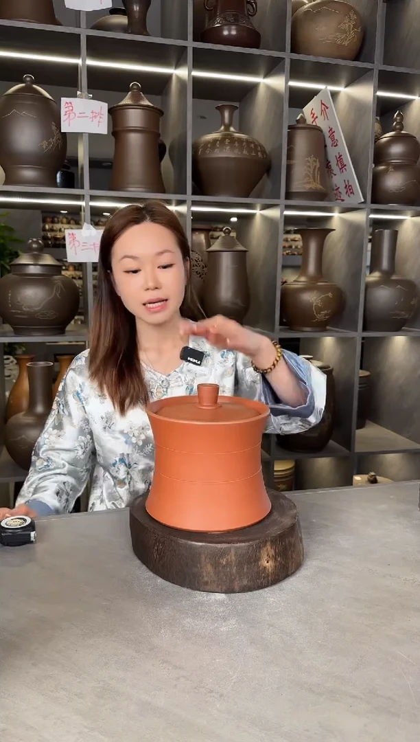 【闪购商品】罐本陶手作坭兴陶1.2斤腰身铜鼓罐手工痕迹