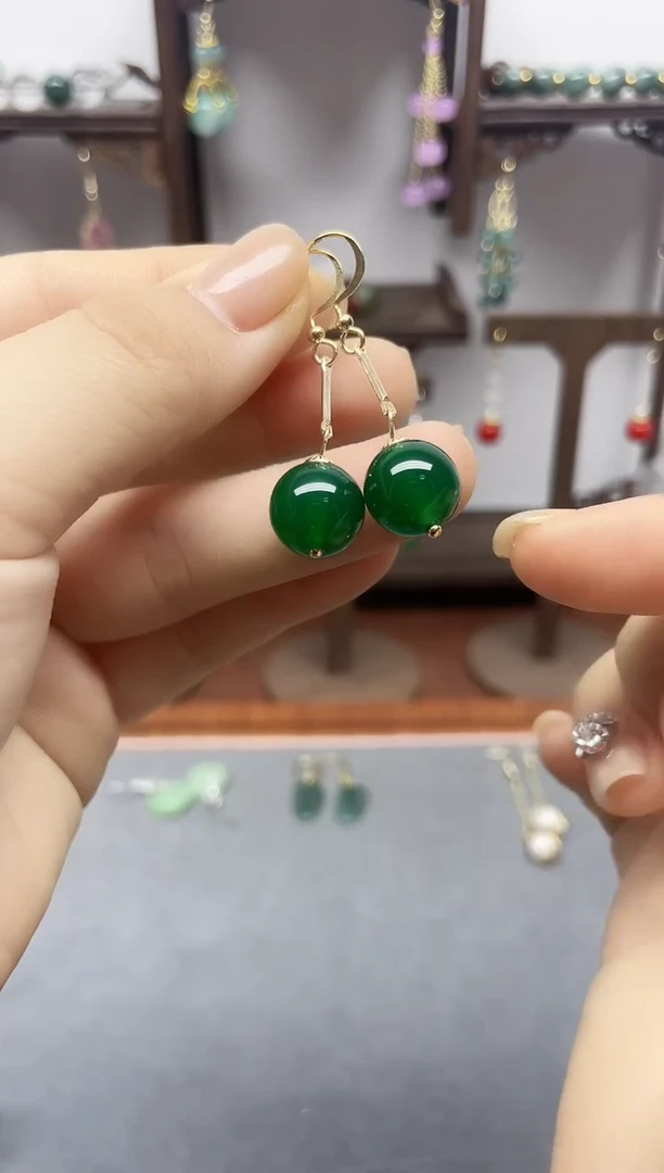 银S925镶嵌和田玉耳饰222200