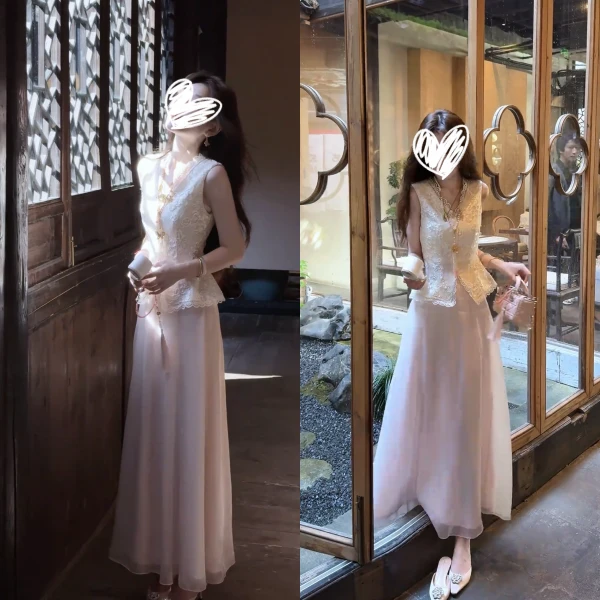 2025夏季新中式国风精致蕾丝马甲上衣高级感半身裙气质绝美两件套