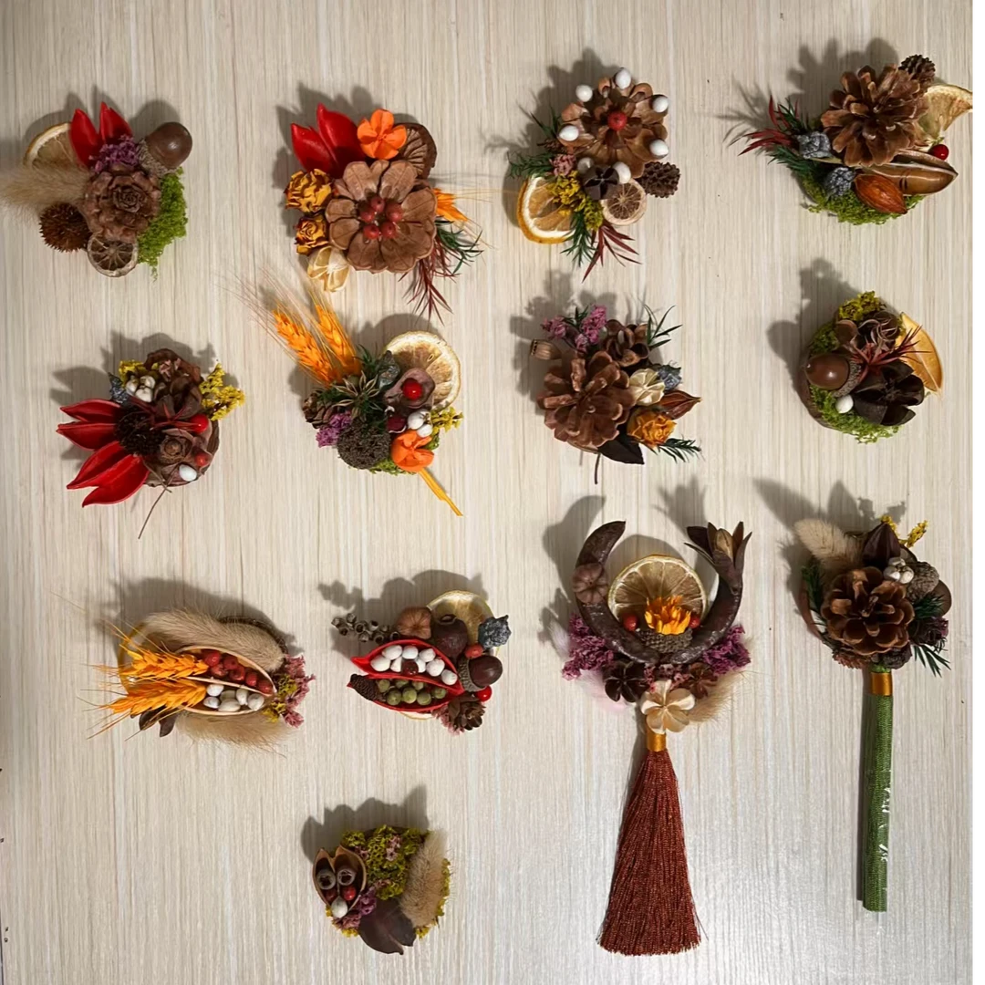 果实DIY植物装饰创意立体冰箱贴手工制作干花干果原木纪念品