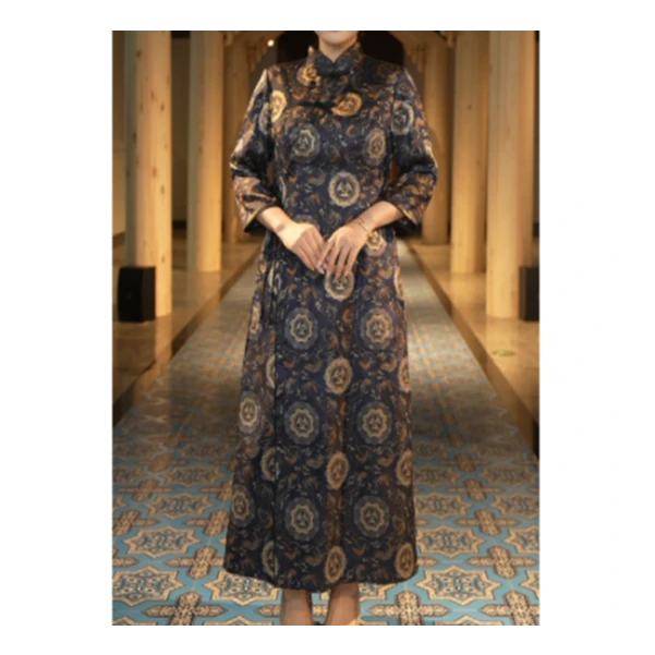 【万象有衣】三兔共耳-设计师款手工宋锦旗袍裙-7506