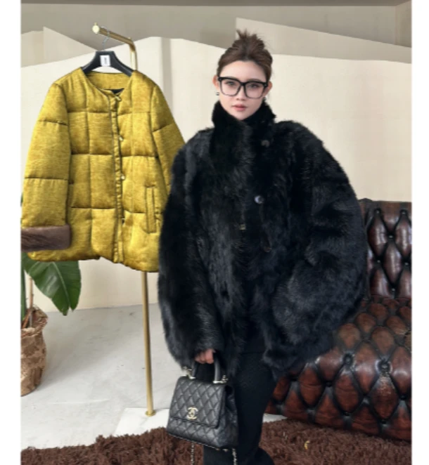 HERDERS 短款立领纽扣款女士皮毛一体外套 40906