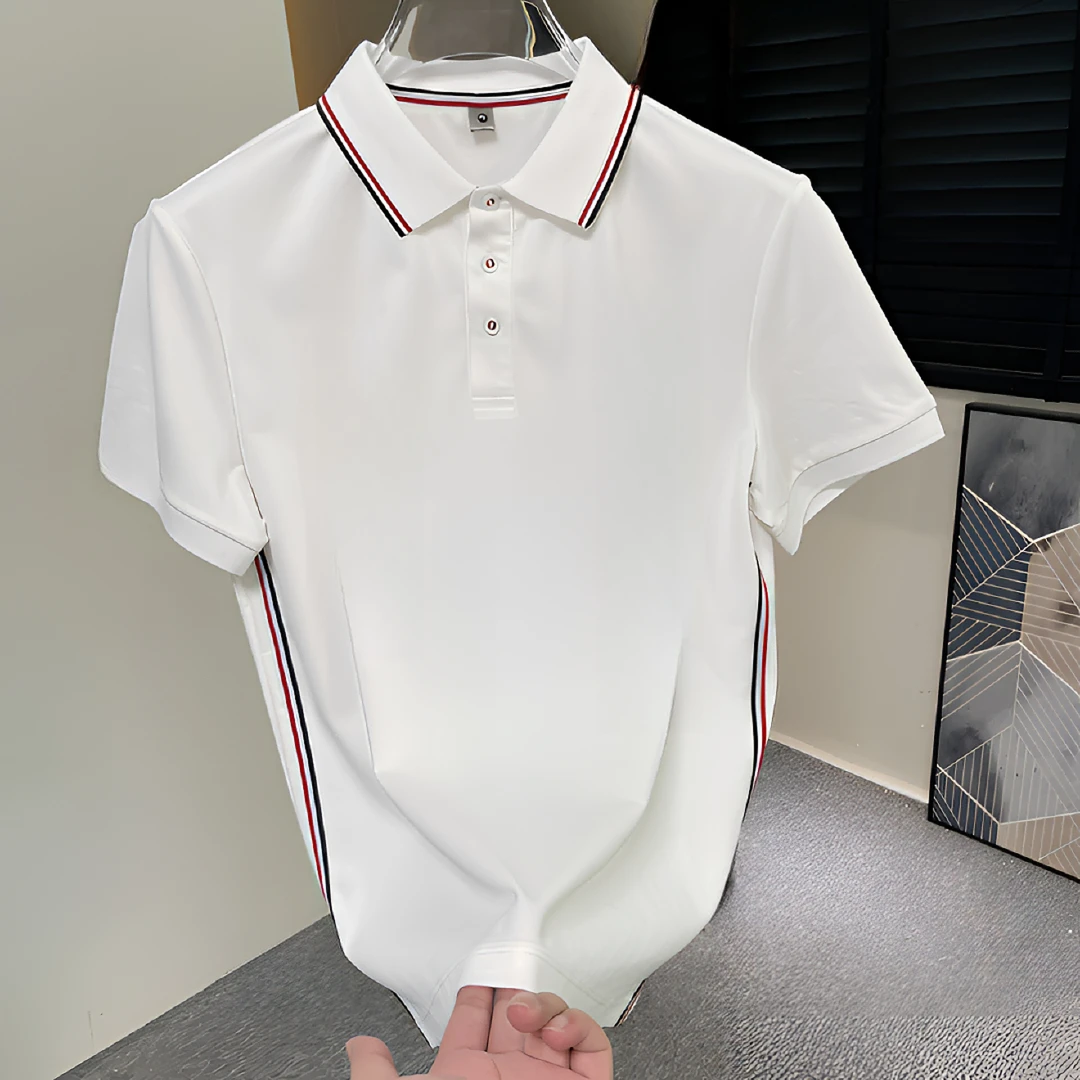 【tb1124】春夏新款时尚商务翻领POLP衫条纹拼接时尚男士上衣