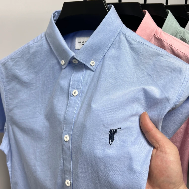 John Bunni高端纯棉短袖衬衫男士夏季新款刺绣商务休闲百搭上衣