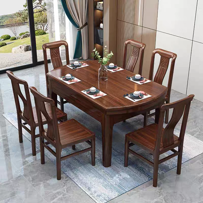 【大促】新中式乌金木全实木餐桌家用小户型方圆两用折叠桌