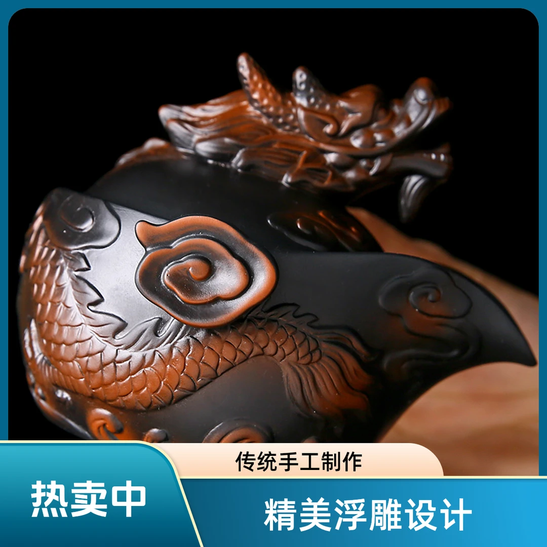 紫陶创意龙腾手抓壶大容量纯手工堆雕复古陶瓷旅行功夫茶具泡茶壶