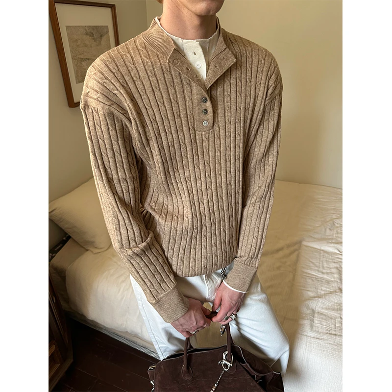 MADE EXTREME【新贵轻奢】麦穗麻花亨利衫假两件毛衣肌理休闲针织衫