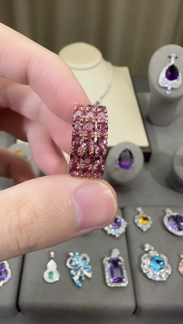 银S925镶嵌戒指石榴石11mm戒指排戒款