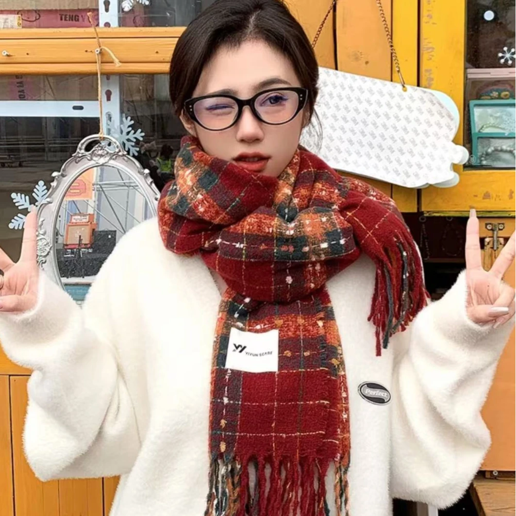 星河点点圣诞元素红绿搭配流苏围巾气质百搭个性围脖