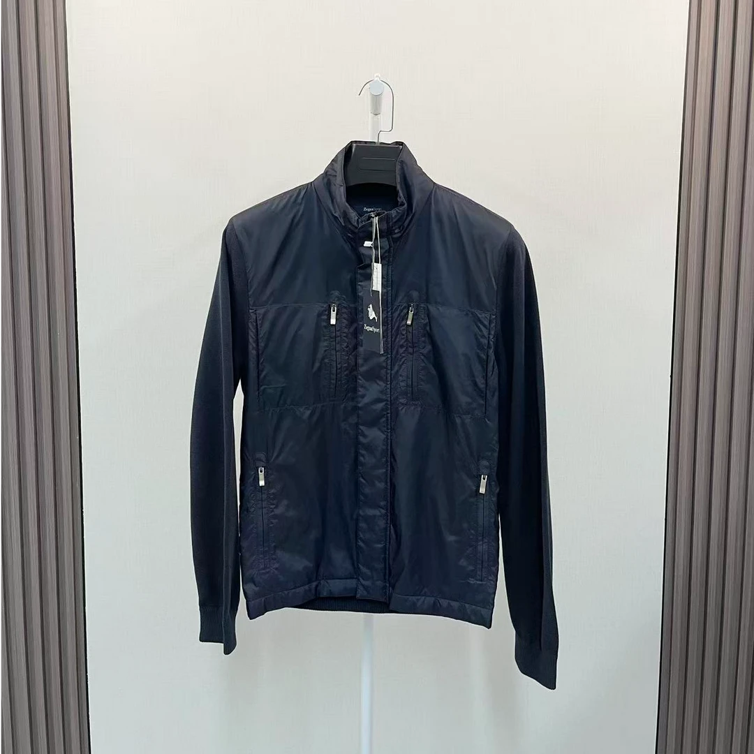 未使用 ZEGNA /杰尼亚/藏蓝色拼接尼龙夹克拉链外套/尺码M