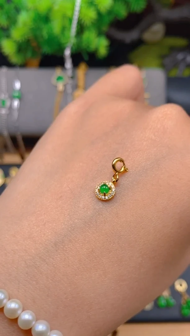 吊坠(不含链)银S925镶嵌翡翠小提溜