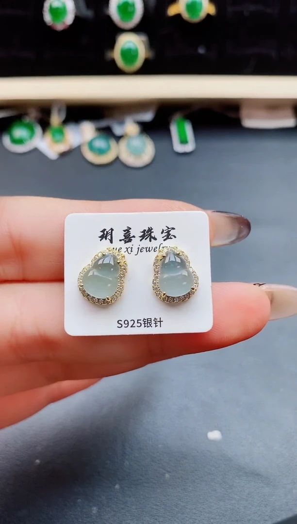 翡翠银S925镶嵌耳饰50805058