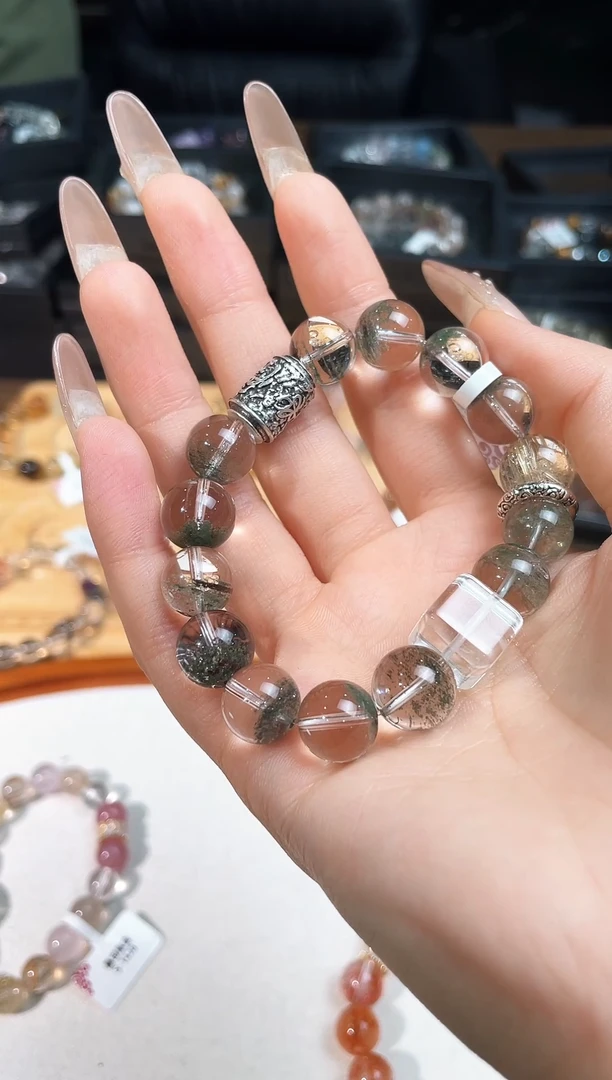 合金手链水晶绿幽灵方糖白幽灵金发水晶手串