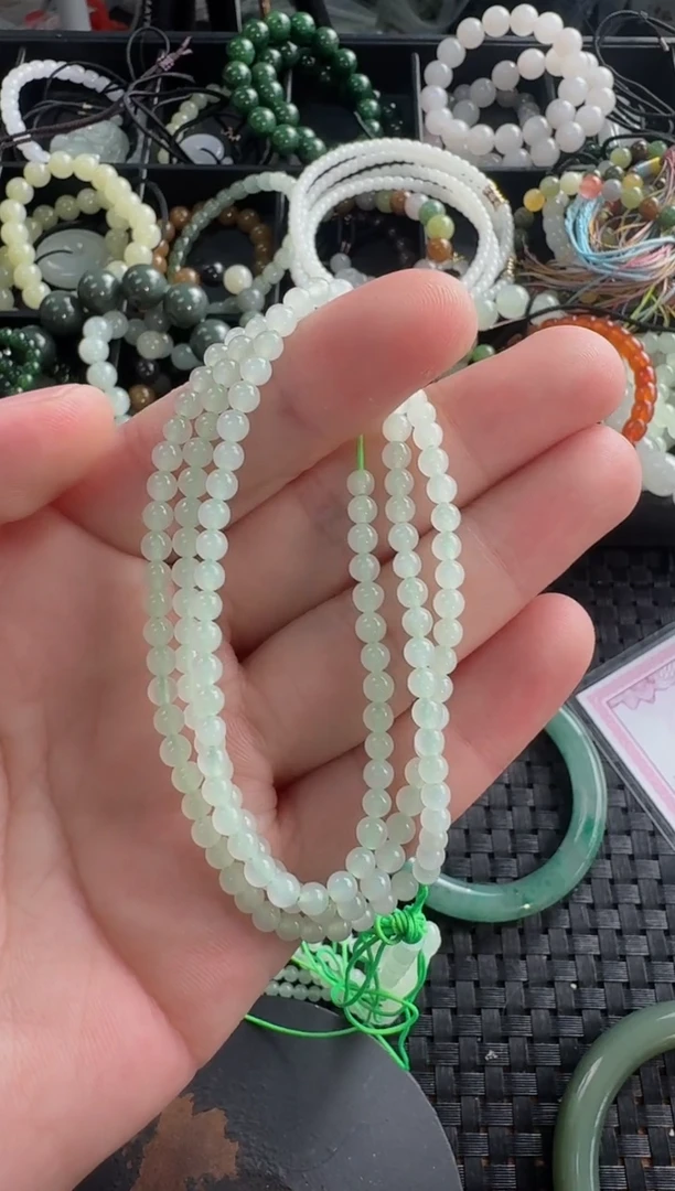 和田玉未镶嵌颈饰4mm晴水小米链