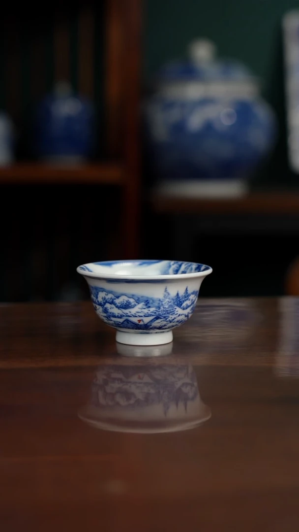晓月柴窑 雪景压手杯